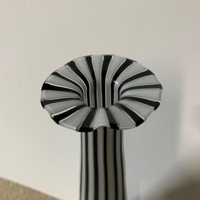 LOT 20 B: Murano Style Black & White Cane Striped & Smoke Glass Vase