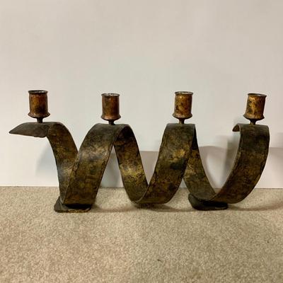 LOT 21 B: Gilded Hammered Spiral Metal Candle Stick Holder (Heavy)