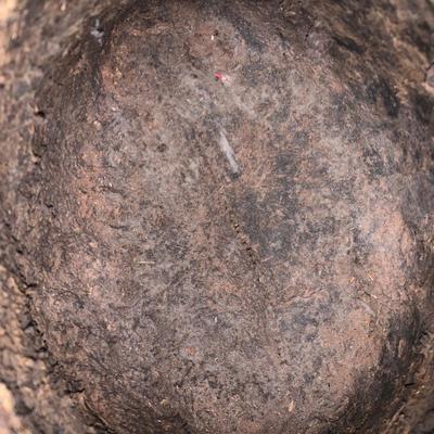 LOT 23 B: Vintage / Antique Gourd Drinking Jug, Woven Coconut Husk Basket, & Stitched Animal Skin Container