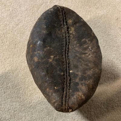 LOT 23 B: Vintage / Antique Gourd Drinking Jug, Woven Coconut Husk Basket, & Stitched Animal Skin Container