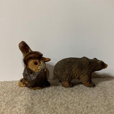 LOT 24 B: Little Guy Collection; Signed or Stamped Figures, Hand Carved Wooden Bear, & Bearded Man Ocarina Flute