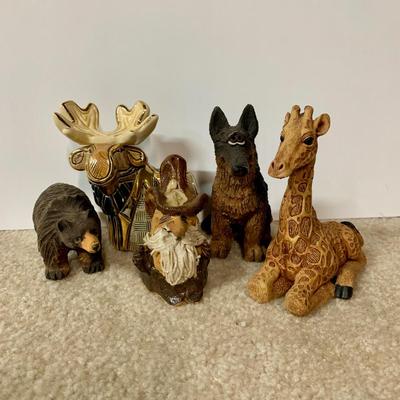 LOT 24 B: Little Guy Collection; Signed or Stamped Figures, Hand Carved Wooden Bear, & Bearded Man Ocarina Flute