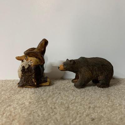 LOT 24 B: Little Guy Collection; Signed or Stamped Figures, Hand Carved Wooden Bear, & Bearded Man Ocarina Flute