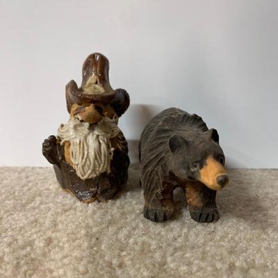 LOT 24 B: Little Guy Collection; Signed or Stamped Figures, Hand Carved Wooden Bear, & Bearded Man Ocarina Flute