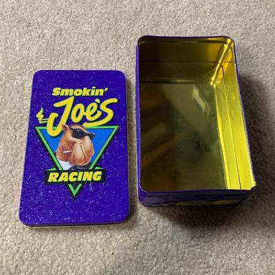 LOT 26 B: Collectible Tin Collection; Smokin' Joe's Racing, Enamel Footed Spinning Candy Tin, & More