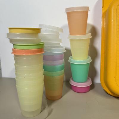 LOT 49B: Vintage Tupperware Collection - Containers, Measuring Cup, Key Hooks, Combs, Kids’ Lunchbox & Mo