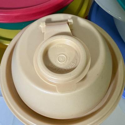 LOT 49B: Vintage Tupperware Collection - Containers, Measuring Cup, Key Hooks, Combs, Kids’ Lunchbox & Mo