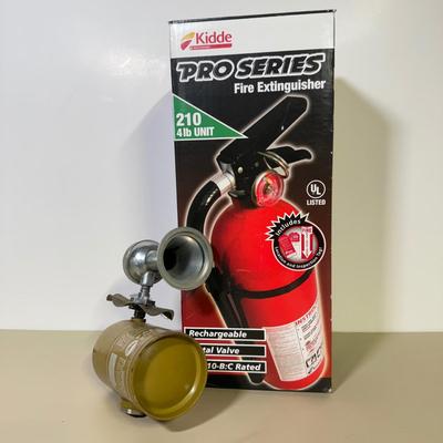 LOT 53B: NIB Kidde Pro Series Fire Extinguisher & Vintage Falcon Fire Alarm
