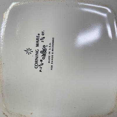 LOT 65B: Collection of Pyrex Glass Baking Dishes w/ Corning Ware Coffee Pot & Blue Cornflower Baking Dishes