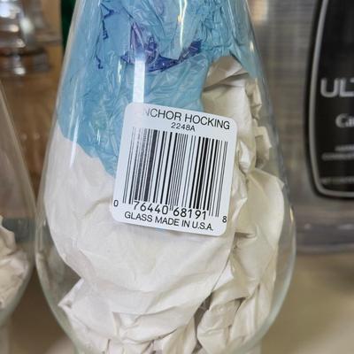 LOT 68B: Boxed Lamplight Farms Glass Oil Lamps, Anchor Hocking Glass Chimney Tops & 3 Bottles of Candle/Lamp Oil