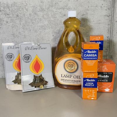 LOT 69B: Collection of Oil Lamp Parts & Accessories w/ Oil
