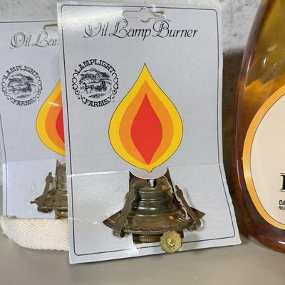 LOT 69B: Collection of Oil Lamp Parts & Accessories w/ Oil