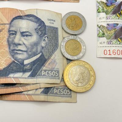 LOT 71J: Mexican Pesos - Bank Notes & Coins w/ 3 Stamps