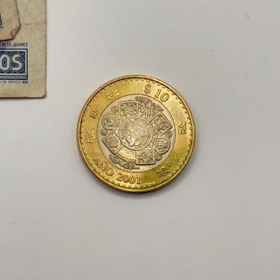 LOT 71J: Mexican Pesos - Bank Notes & Coins w/ 3 Stamps