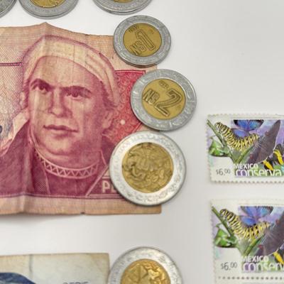 LOT 71J: Mexican Pesos - Bank Notes & Coins w/ 3 Stamps