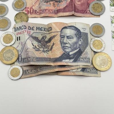 LOT 71J: Mexican Pesos - Bank Notes & Coins w/ 3 Stamps