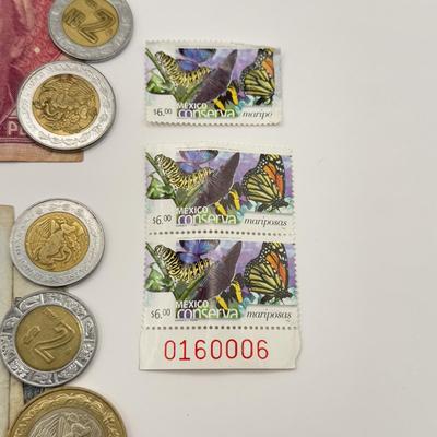 LOT 71J: Mexican Pesos - Bank Notes & Coins w/ 3 Stamps