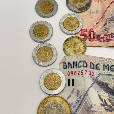 LOT 71J: Mexican Pesos - Bank Notes & Coins w/ 3 Stamps
