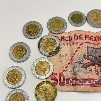 LOT 71J: Mexican Pesos - Bank Notes & Coins w/ 3 Stamps