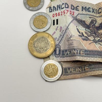LOT 71J: Mexican Pesos - Bank Notes & Coins w/ 3 Stamps