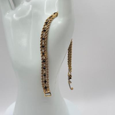 LOT 73J: Rhinestone Cuff Bracelet & Screwback Earrings, 6.5” Tennis Bracelet & Vintage Ladies’ Harman Geneva Swiss Watch (6.5”)