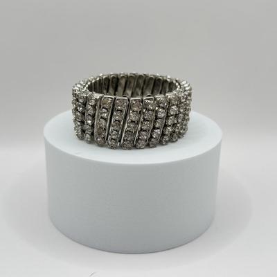 LOT 73J: Rhinestone Cuff Bracelet & Screwback Earrings, 6.5” Tennis Bracelet & Vintage Ladies’ Harman Geneva Swiss Watch (6.5”)