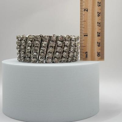 LOT 73J: Rhinestone Cuff Bracelet & Screwback Earrings, 6.5” Tennis Bracelet & Vintage Ladies’ Harman Geneva Swiss Watch (6.5”)
