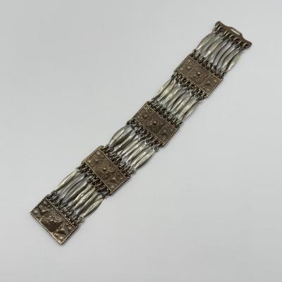 LOT 75J: Vintage Silver Mexico Segmented Cuff Bracelet (42.8g)