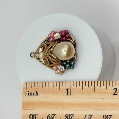 LOT 77J: Vintage Jewelry - Pierced Drop Earrings, Large Filigree Ring (7.5), “Pearl” Pendant & More Rings (4 & 7)