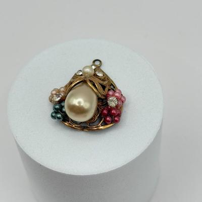 LOT 77J: Vintage Jewelry - Pierced Drop Earrings, Large Filigree Ring (7.5), “Pearl” Pendant & More Rings (4 & 7)