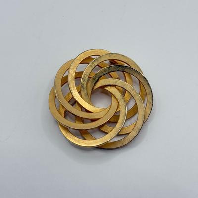 LOT 78J: Collection of Goldtone Jewelry - Collar Buckle Choker Necklaces, Size 4.5 Ring, Pins & Brooches