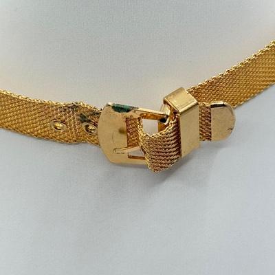 LOT 78J: Collection of Goldtone Jewelry - Collar Buckle Choker Necklaces, Size 4.5 Ring, Pins & Brooches