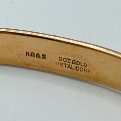 LOT 79J: Vintage 9ct Rolled Gold w/ Metal Core HG&S Hinged Bangle Bracelet w/ Safety Chain (12.9g)
