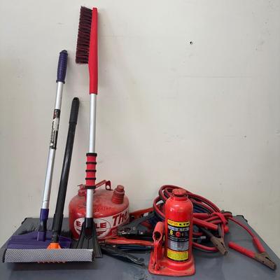 LOT 85G: Automotive Essentials! Hydraulic Jack, Ice Scrapers, Gas Can & More