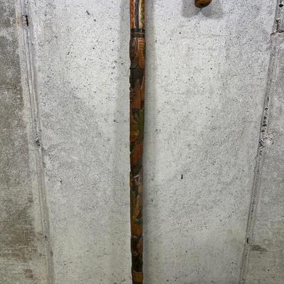 LOT 97B: Vintage Hand Carved/Painted Wooden Walking Stick
