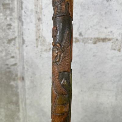 LOT 97B: Vintage Hand Carved/Painted Wooden Walking Stick