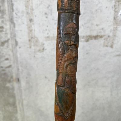 LOT 97B: Vintage Hand Carved/Painted Wooden Walking Stick