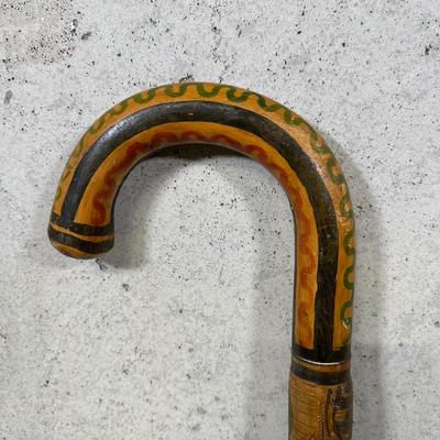 LOT 97B: Vintage Hand Carved/Painted Wooden Walking Stick