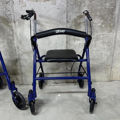 LOT 99B: 2 Drive Medical Fold Up Walkers w/ Padded Seat & More