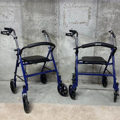 LOT 99B: 2 Drive Medical Fold Up Walkers w/ Padded Seat & More