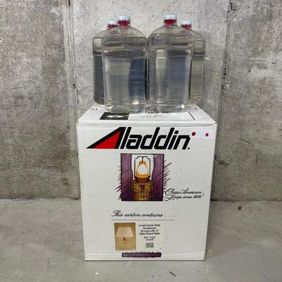 LOT 120B: Aladdin Crystal Lincoln Drape Incandescent Oil Lamp with 14” Shade w/ 4 Gallons Of Candle & Lamp Oil