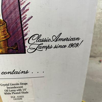 LOT 120B: Aladdin Crystal Lincoln Drape Incandescent Oil Lamp with 14” Shade w/ 4 Gallons Of Candle & Lamp Oil