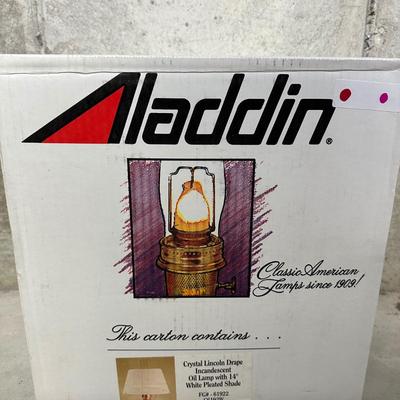 LOT 120B: Aladdin Crystal Lincoln Drape Incandescent Oil Lamp with 14” Shade w/ 4 Gallons Of Candle & Lamp Oil
