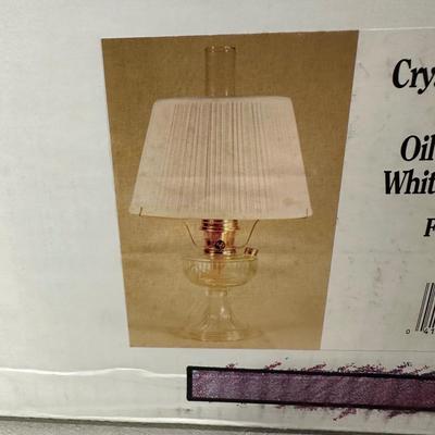 LOT 120B: Aladdin Crystal Lincoln Drape Incandescent Oil Lamp with 14” Shade w/ 4 Gallons Of Candle & Lamp Oil