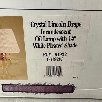 LOT 120B: Aladdin Crystal Lincoln Drape Incandescent Oil Lamp with 14” Shade w/ 4 Gallons Of Candle & Lamp Oil