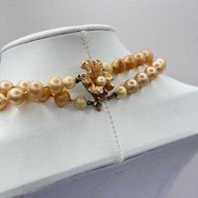 LOT 132J: Vintage “Pearl” Jewelry Collection - Double Strand 15” Necklace w/ Goldtone Flower Clasp, Small Pendants, Pins & Earrings