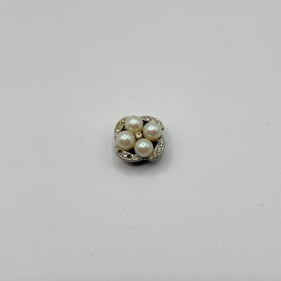 LOT 132J: Vintage “Pearl” Jewelry Collection - Double Strand 15” Necklace w/ Goldtone Flower Clasp, Small Pendants, Pins & Earrings