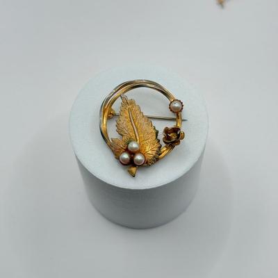 LOT 132J: Vintage “Pearl” Jewelry Collection - Double Strand 15” Necklace w/ Goldtone Flower Clasp, Small Pendants, Pins & Earrings