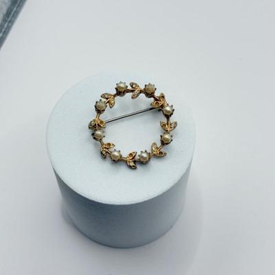 LOT 132J: Vintage “Pearl” Jewelry Collection - Double Strand 15” Necklace w/ Goldtone Flower Clasp, Small Pendants, Pins & Earrings