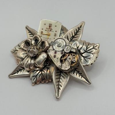 LOT 134J: Hand Made Watch Parts Brooch w/ Collection of Pins & Pendants